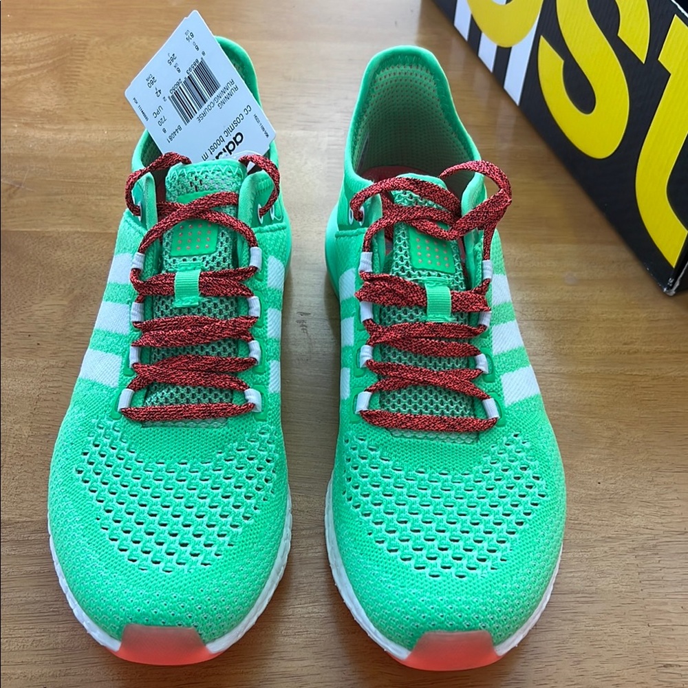 Adidas Cosmic Boost, Climachill Green Running Shoes with Red Laces unisex me